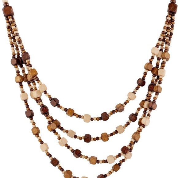 Jewelry - Vintage Wooden Beaded Necklace Multi Layered Unique Shape Women's Jewelry